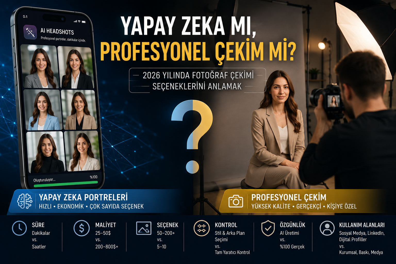 Yapay Zeka ile Oluşturulan Fotoğraflar, Profesyonel Fotoğraf Çekimi ve Maliyet & Kalite Karşılaştırması